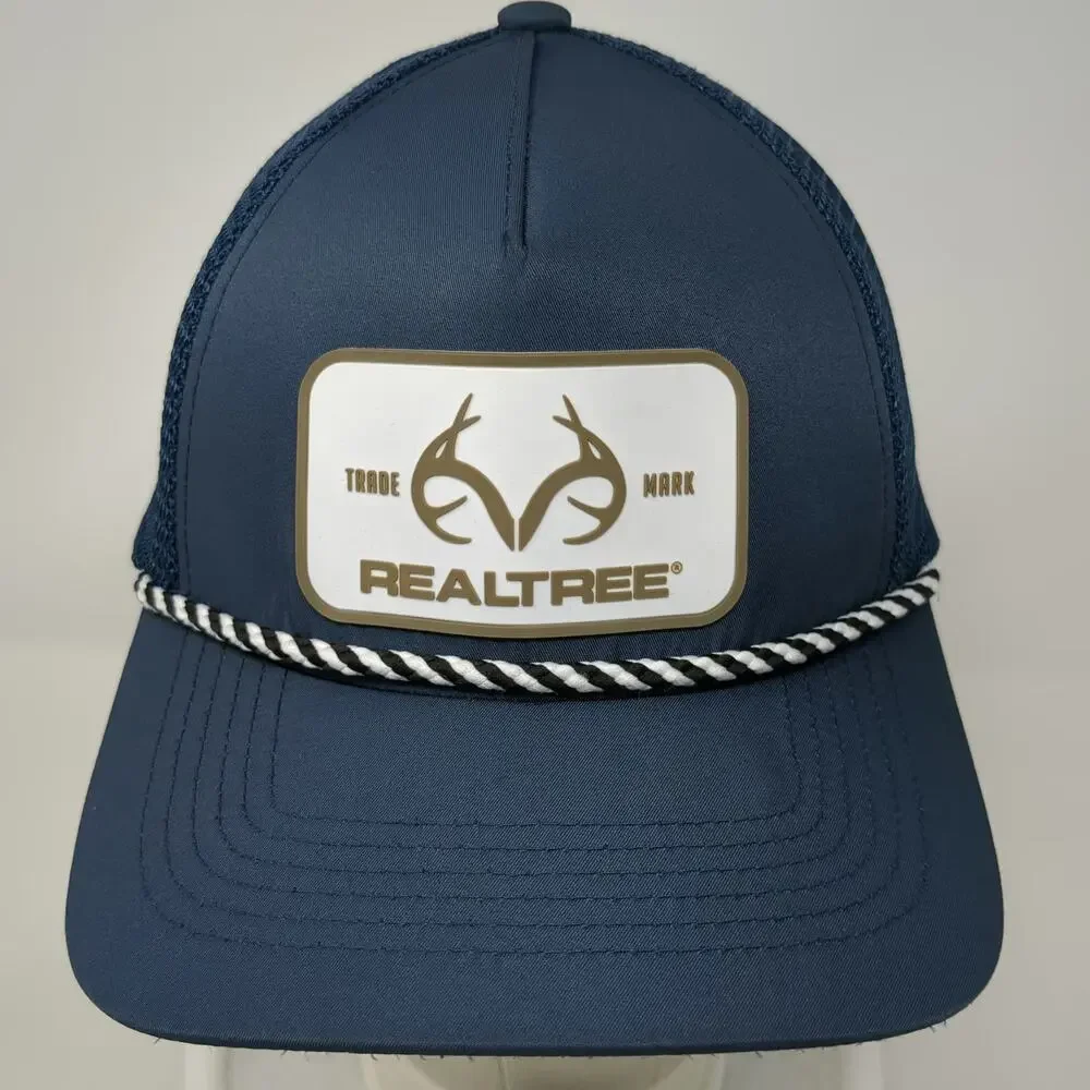Realtree Trucker Hat Blue One Size Rope Mesh Back Antler Logo Patch Adjustable